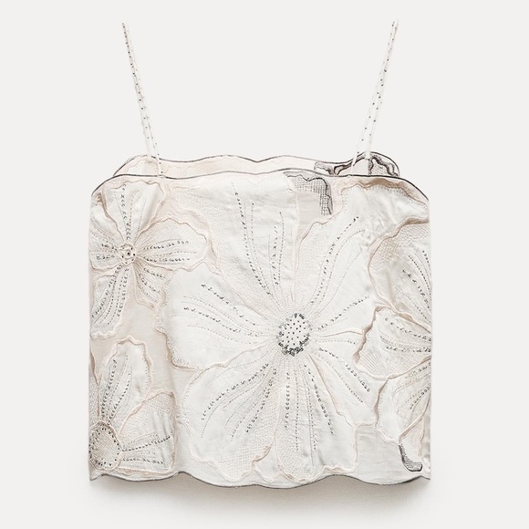 NWT Zara Embroidered Strappy Top Size L & Straight Leg Pants Size M - Picture 9 of 14